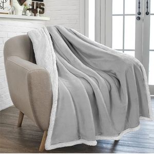Light Grey Sherpa Fleece Throw Blanket